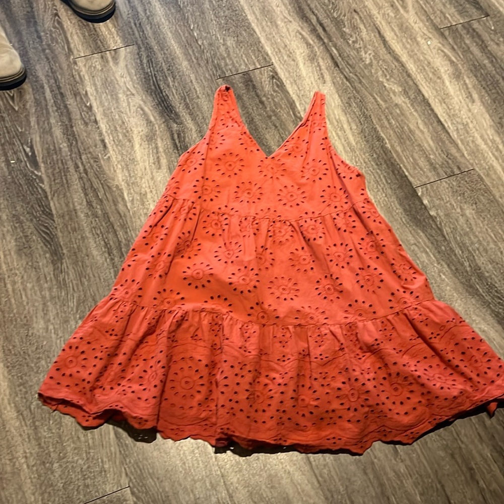 LOFT orange eyelet cotton dress, sz medium - Picture 2 of 5